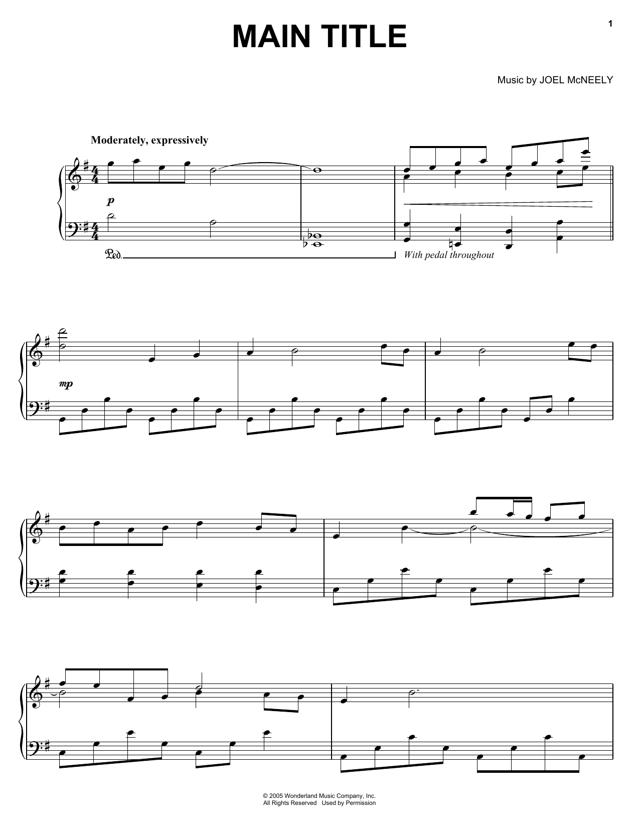 Joel McNeely Main Title Sheet Music Notes & Chords for Piano, Vocal & Guitar (Right-Hand Melody) - Download or Print PDF