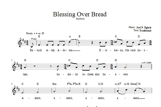 Joel N. Eglash Blessing Over Bread (HaMotzi) Sheet Music Notes & Chords for Melody Line, Lyrics & Chords - Download or Print PDF