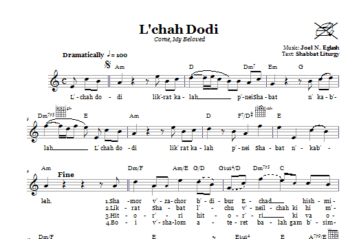 Joel N. Eglash L'chah Dodi (Come, My Beloved) Sheet Music Notes & Chords for Melody Line, Lyrics & Chords - Download or Print PDF