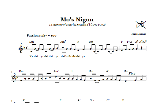 Joel N. Eglash Mo's Nigun (Wordless Melody) Sheet Music Notes & Chords for Melody Line, Lyrics & Chords - Download or Print PDF