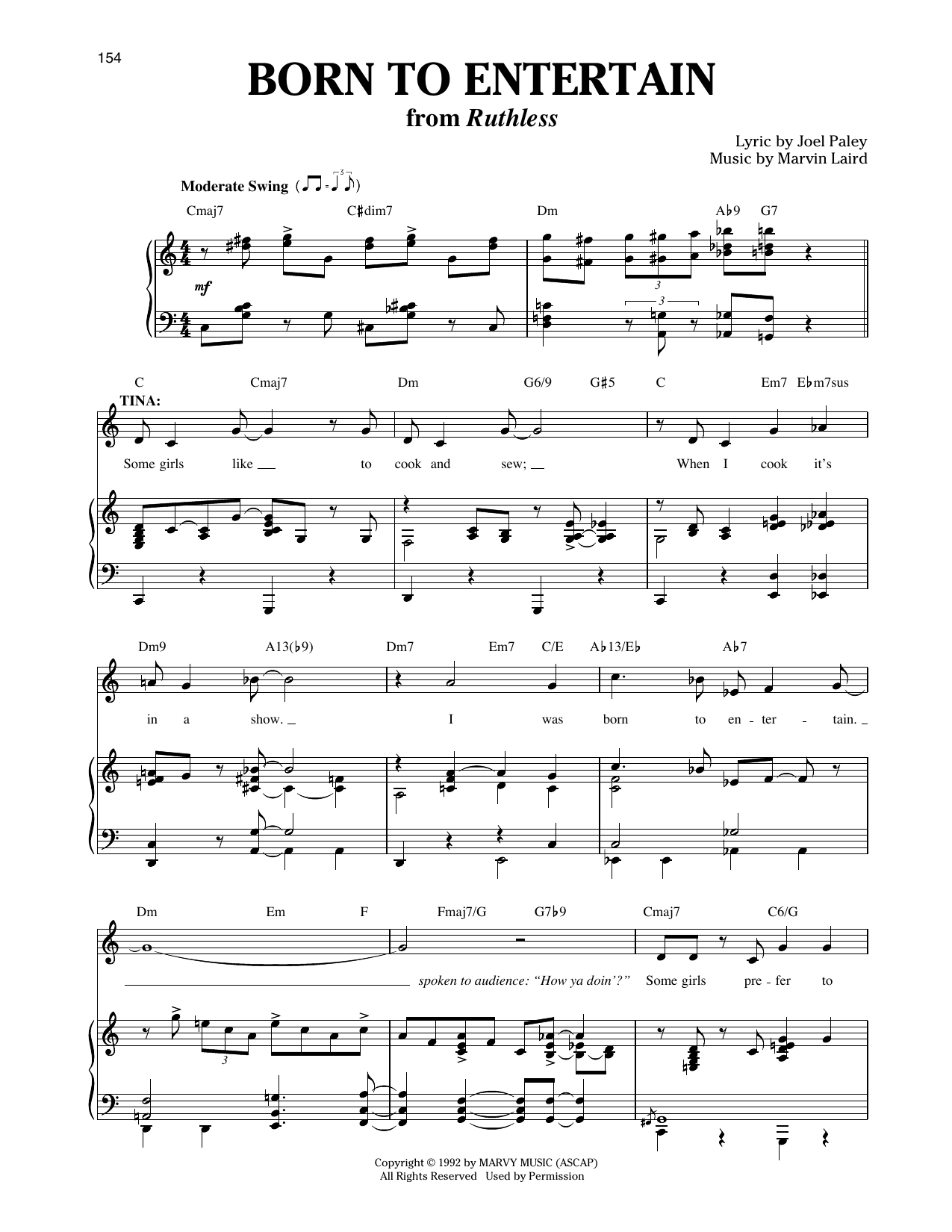 Joel Paley Born To Entertain (from Ruthless! The Musical) (arr. Louise Lerch) Sheet Music Notes & Chords for Piano & Vocal - Download or Print PDF