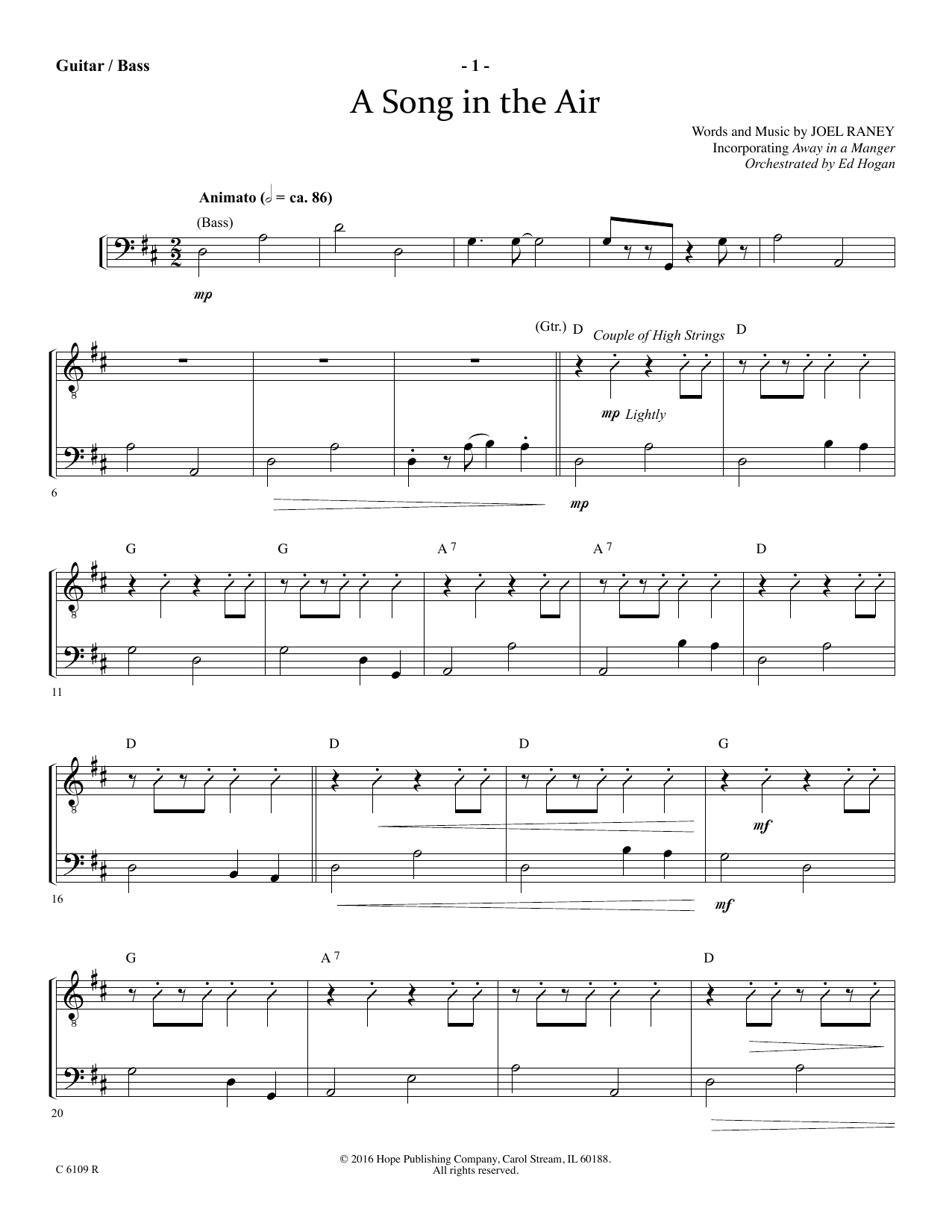 Joel Raney A Song In The Air - Acoustic Guitar/Electric Bass Sheet Music Notes & Chords for Choir Instrumental Pak - Download or Print PDF
