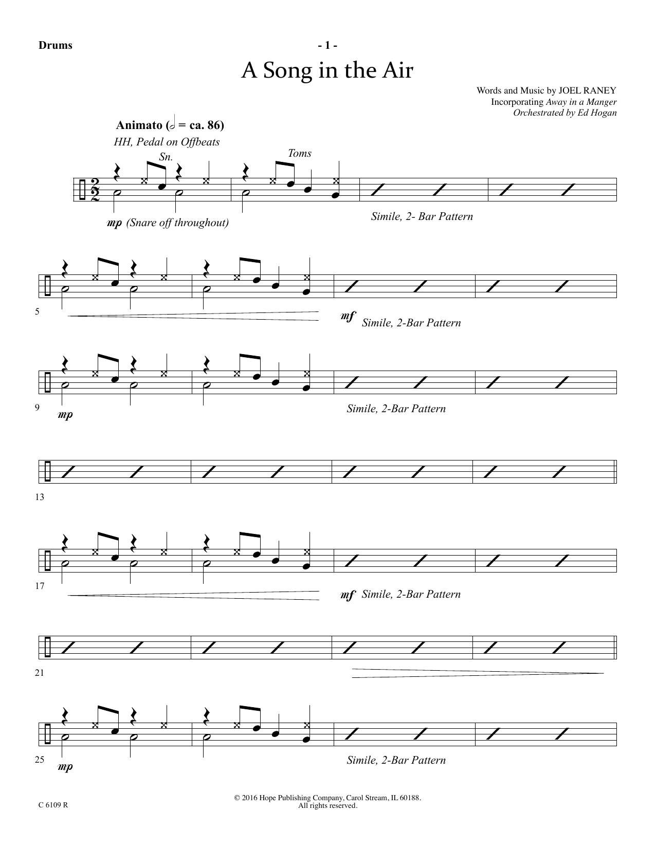 Joel Raney A Song In The Air - Drums Sheet Music Notes & Chords for Choir Instrumental Pak - Download or Print PDF