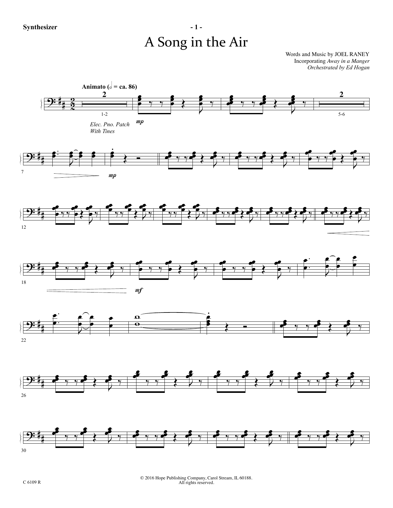 Joel Raney A Song In The Air - Synthesizer Sheet Music Notes & Chords for Choir Instrumental Pak - Download or Print PDF