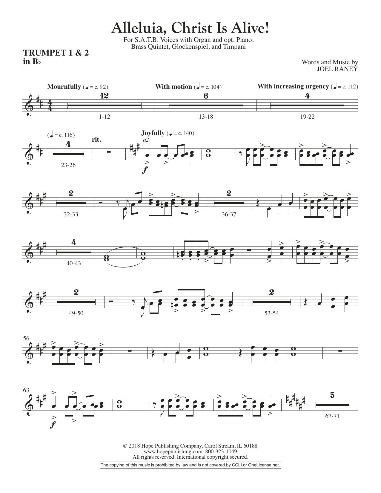 Joel Raney Alleluia, Christ Is Alive! - Bb Trumpet 1 & 2 Sheet Music Notes & Chords for Choir Instrumental Pak - Download or Print PDF
