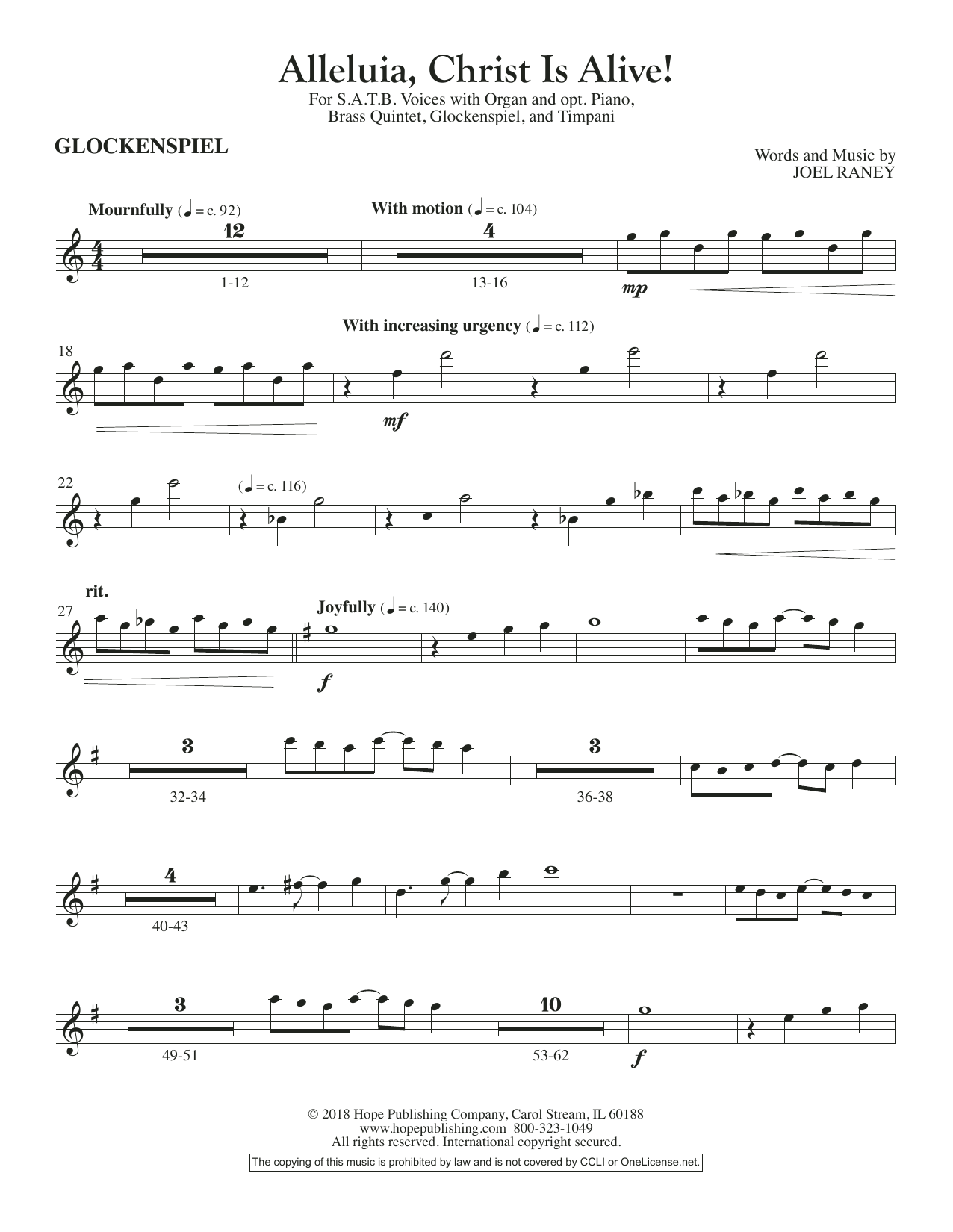 Joel Raney Alleluia, Christ Is Alive! - Glockenspiel Sheet Music Notes & Chords for Choir Instrumental Pak - Download or Print PDF