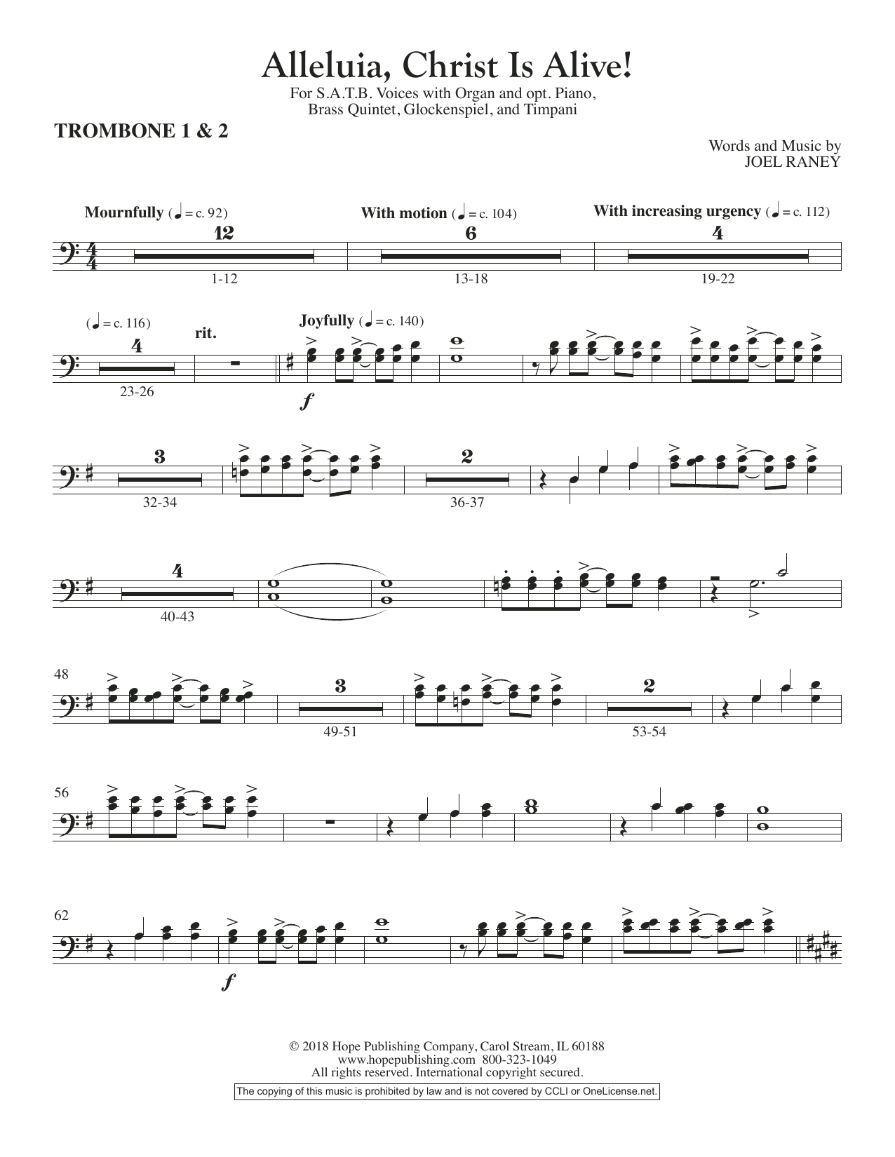 Joel Raney Alleluia, Christ Is Alive! - Trombone 1 & 2 Sheet Music Notes & Chords for Choir Instrumental Pak - Download or Print PDF