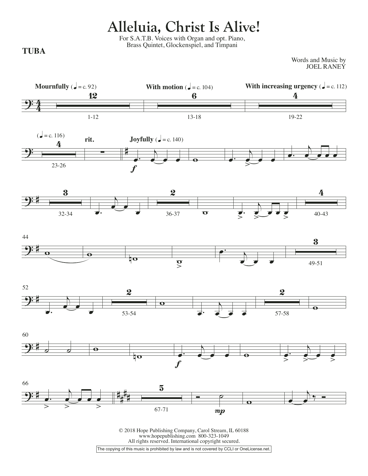 Joel Raney Alleluia, Christ Is Alive! - Tuba Sheet Music Notes & Chords for Choir Instrumental Pak - Download or Print PDF