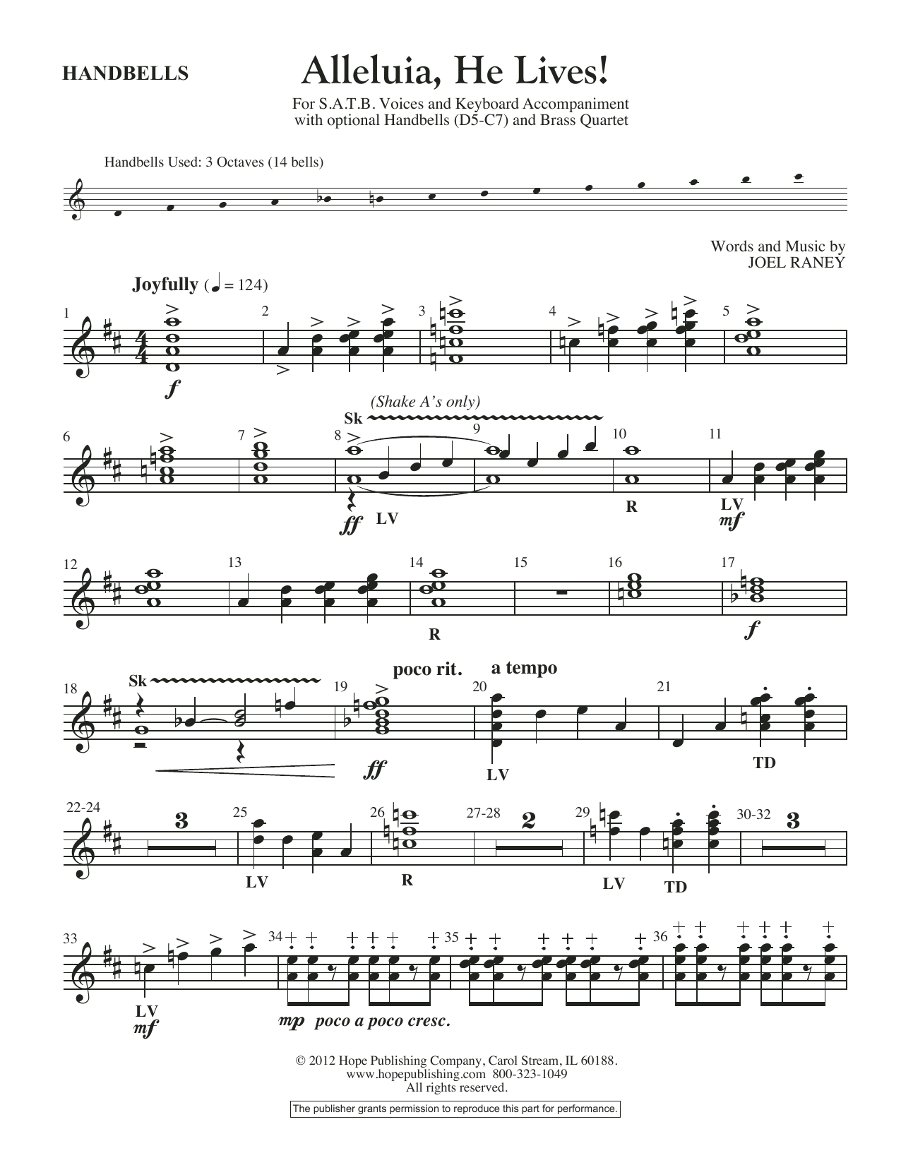 Joel Raney Alleluia, He Lives - Handbells Sheet Music Notes & Chords for Choir Instrumental Pak - Download or Print PDF