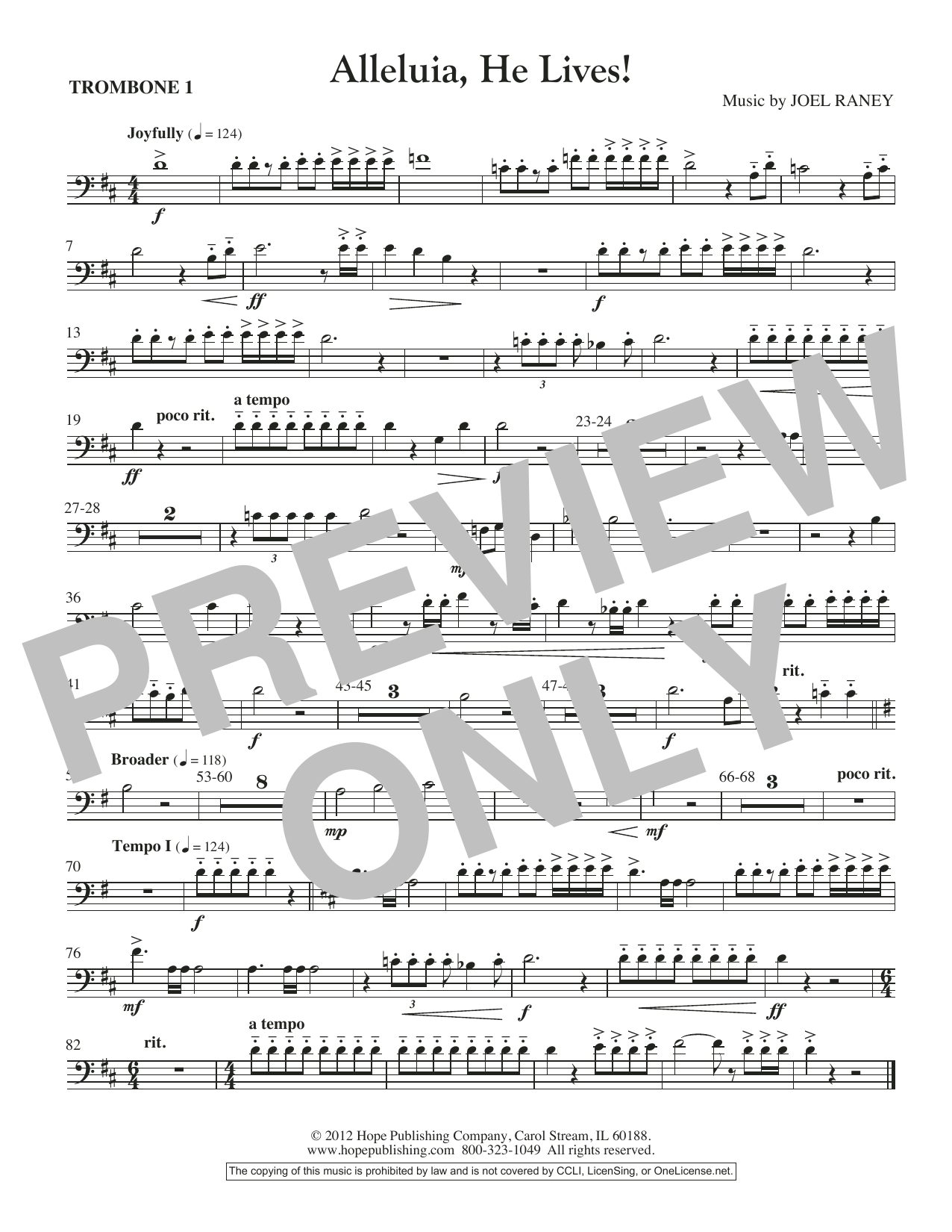 Joel Raney Alleluia, He Lives - Trombone 1 Sheet Music Notes & Chords for Choir Instrumental Pak - Download or Print PDF