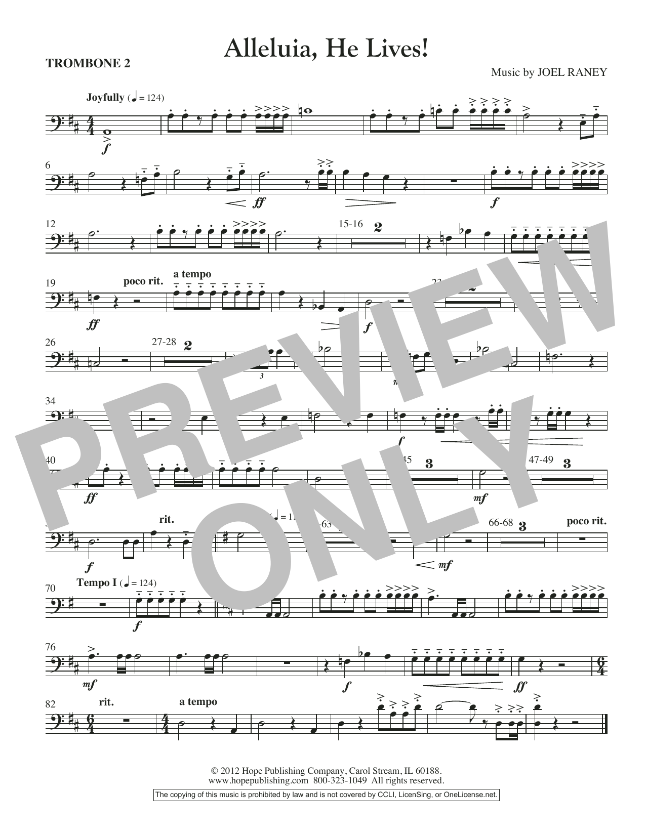 Joel Raney Alleluia, He Lives - Trombone 2 Sheet Music Notes & Chords for Choir Instrumental Pak - Download or Print PDF