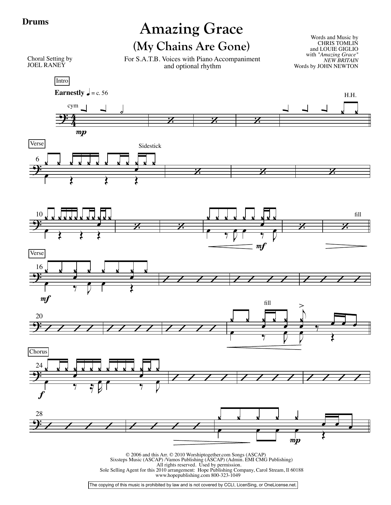 Joel Raney Amazing Grace (My Chains Are Gone) - Drums Sheet Music Notes & Chords for Choir Instrumental Pak - Download or Print PDF