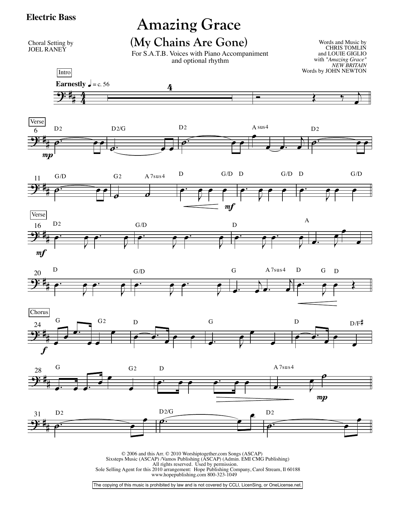 Joel Raney Amazing Grace (My Chains Are Gone) - Electric Bass Sheet Music Notes & Chords for Choir Instrumental Pak - Download or Print PDF