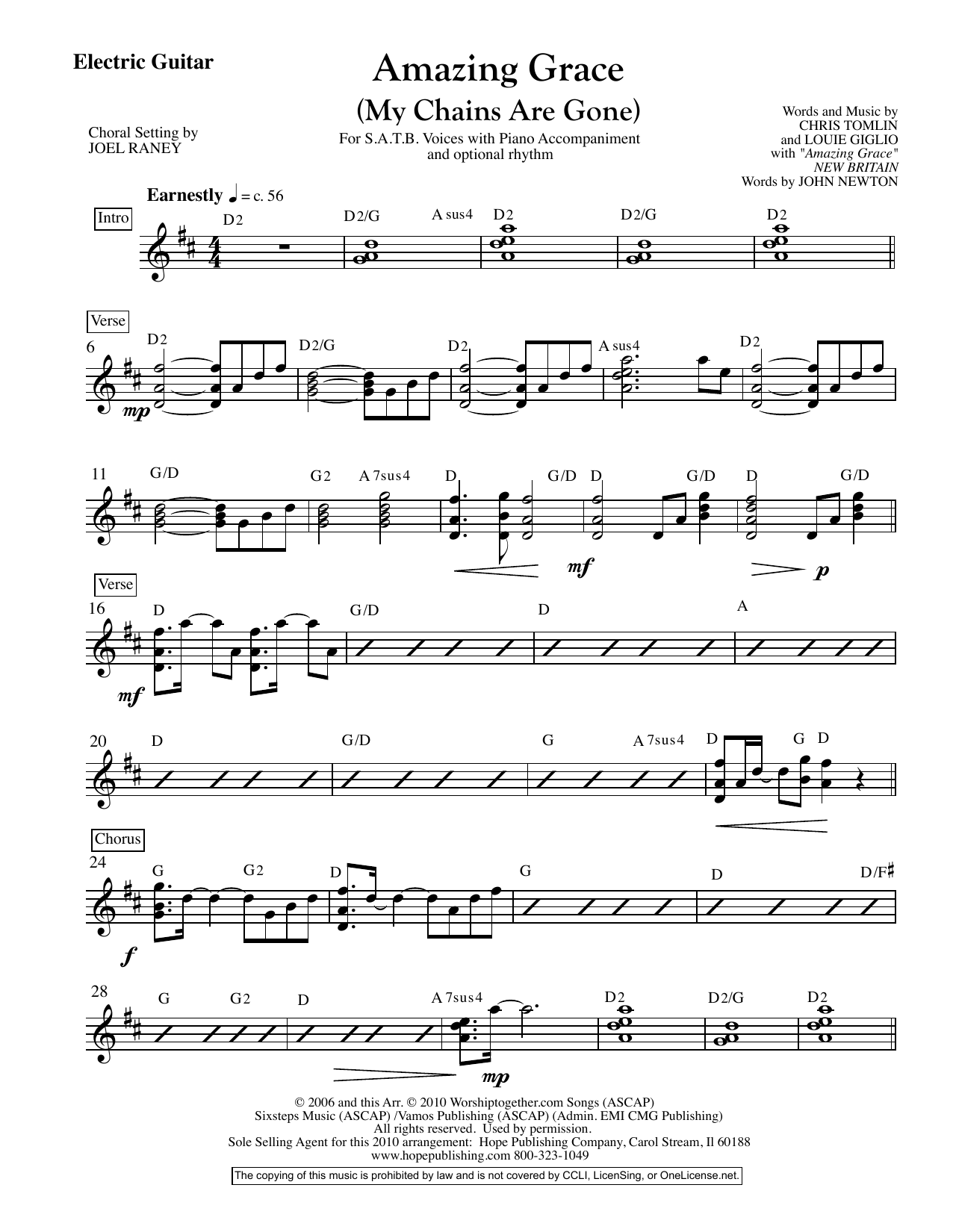 Joel Raney Amazing Grace (My Chains Are Gone) - Electric Guitar Sheet Music Notes & Chords for Choir Instrumental Pak - Download or Print PDF
