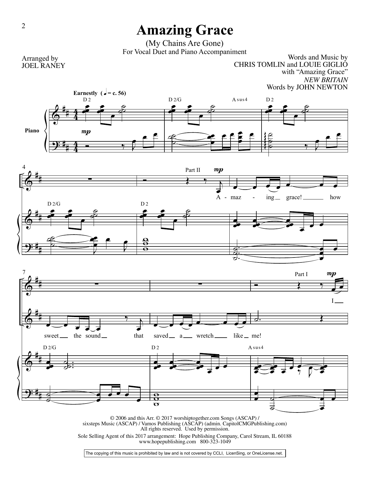 Joel Raney Amazing Grace (My Chains Are Gone) Sheet Music Notes & Chords for Vocal Duet - Download or Print PDF