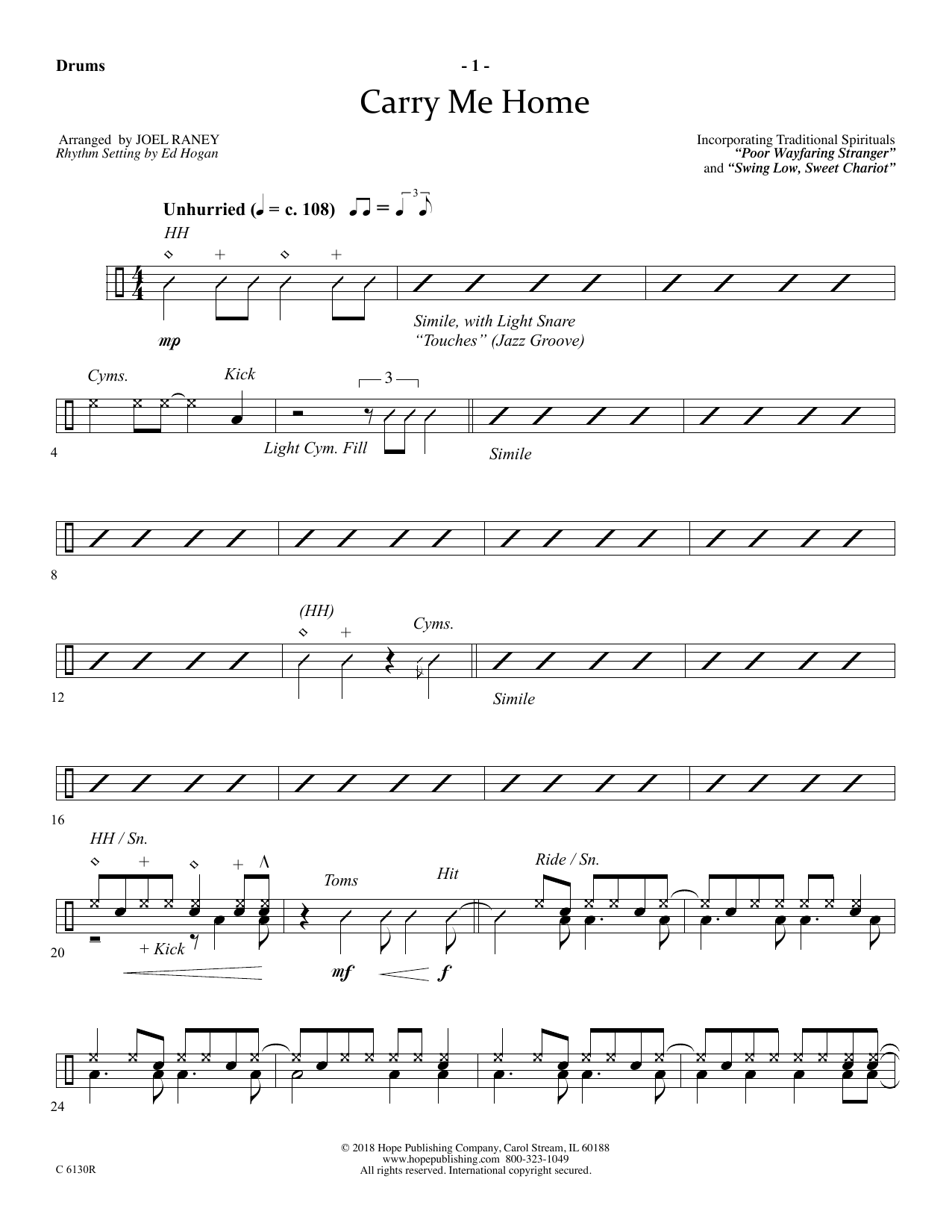 Joel Raney Carry Me Home - Drums Sheet Music Notes & Chords for Choir Instrumental Pak - Download or Print PDF