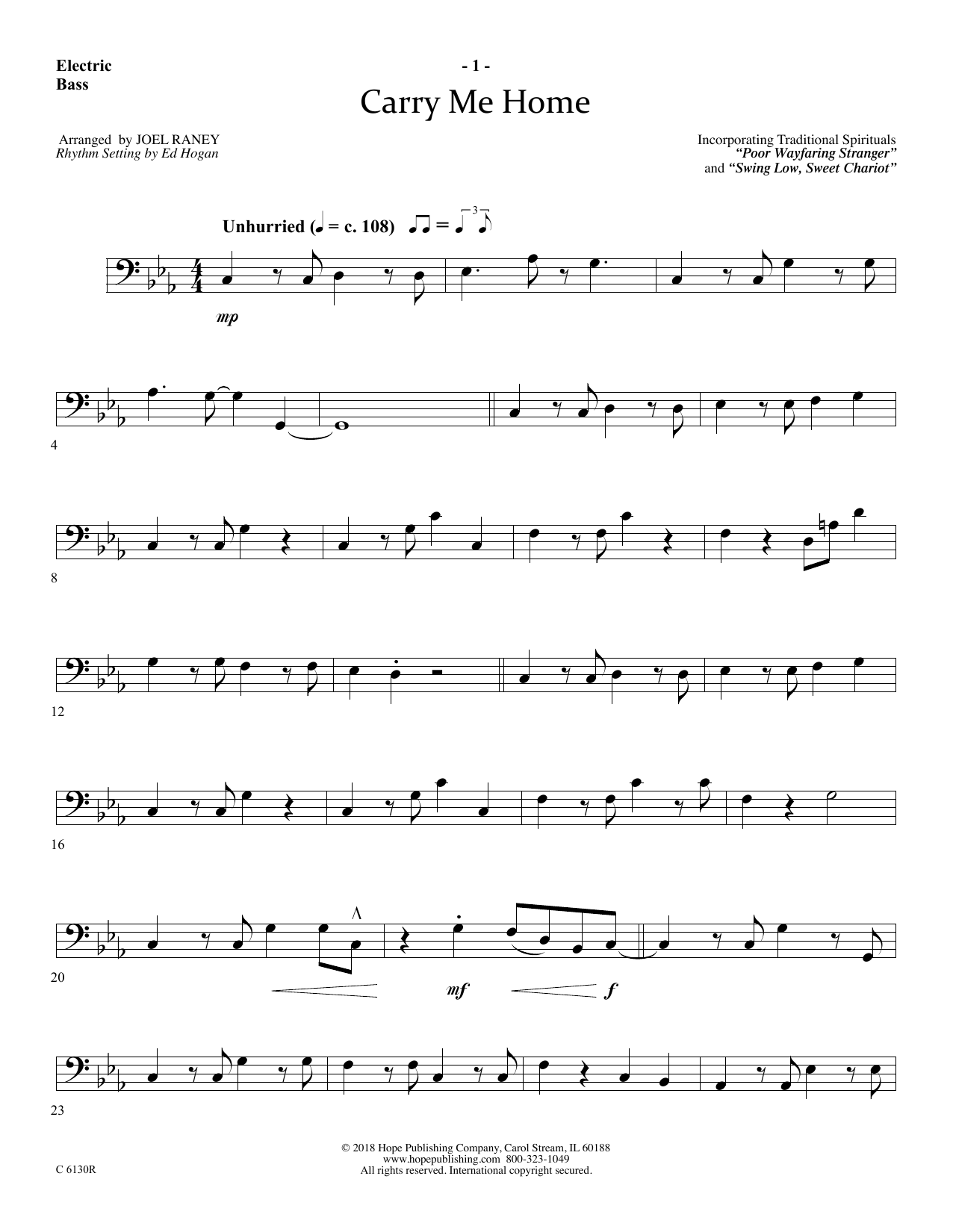 Joel Raney Carry Me Home - Electric Bass Sheet Music Notes & Chords for Choir Instrumental Pak - Download or Print PDF