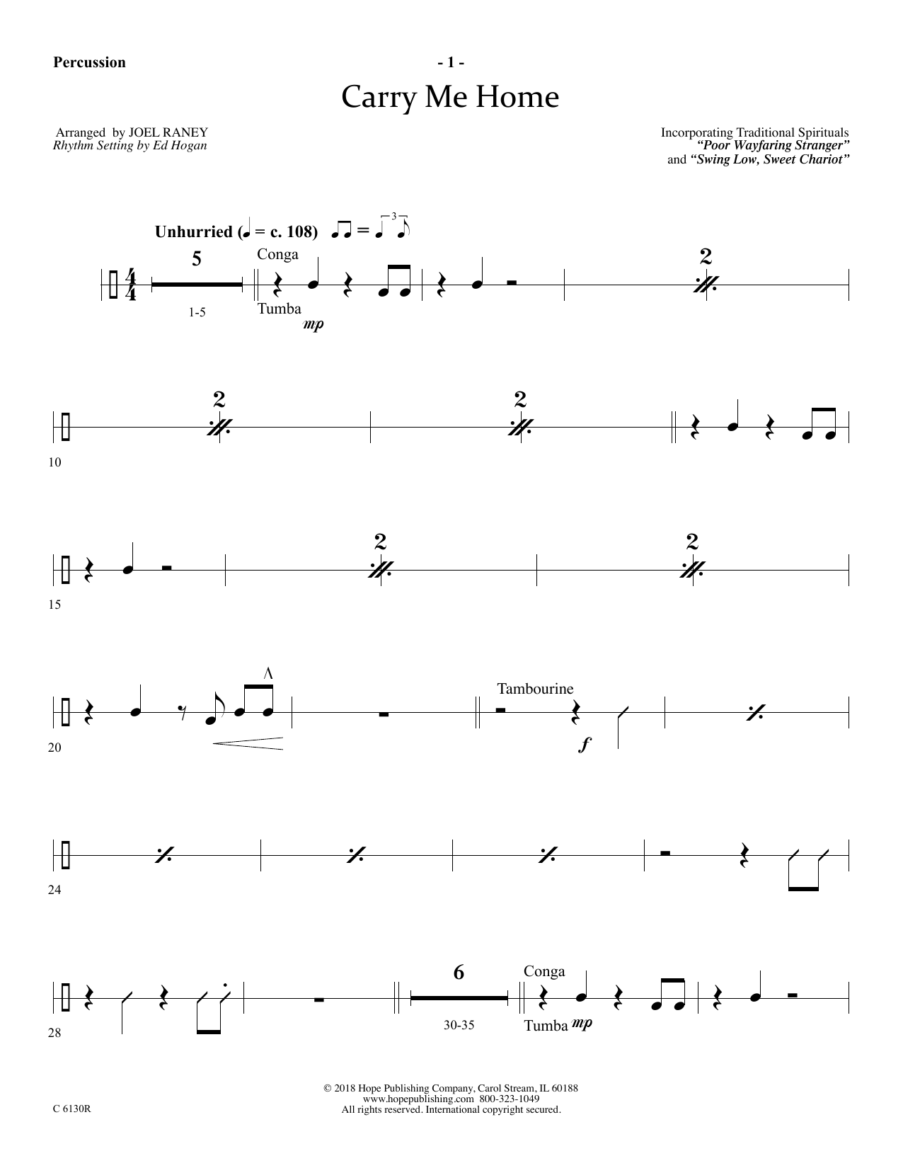 Joel Raney Carry Me Home - Percussion Sheet Music Notes & Chords for Choir Instrumental Pak - Download or Print PDF