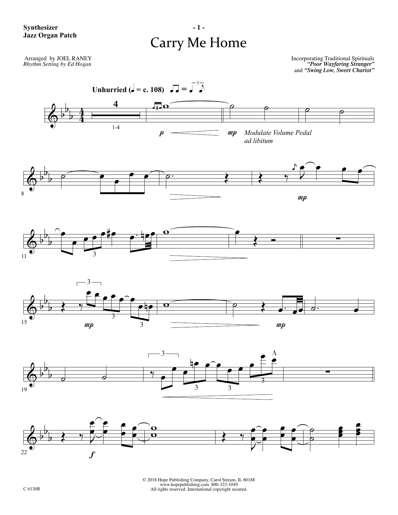 Joel Raney Carry Me Home - Synthesizer Sheet Music Notes & Chords for Choir Instrumental Pak - Download or Print PDF