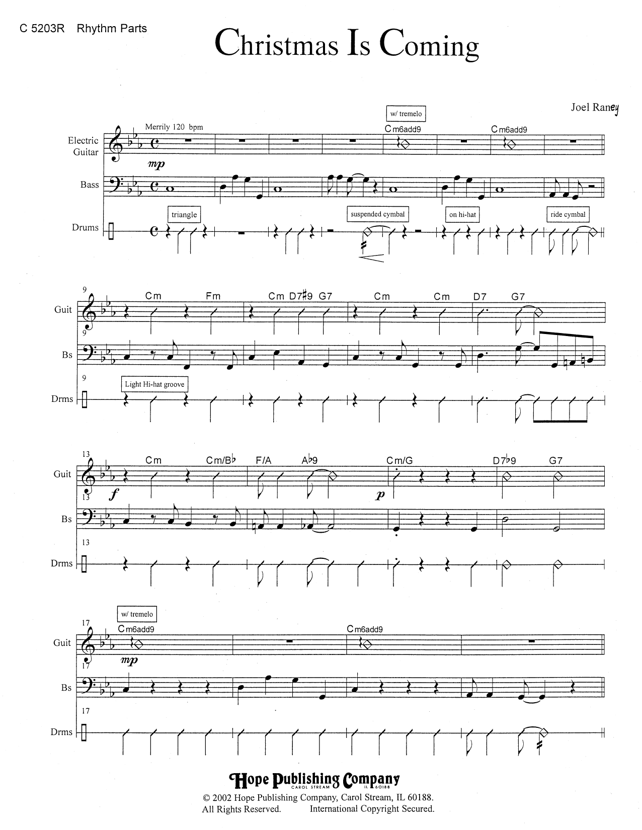 Joel Raney Christmas Is Coming - Rhythm Sheet Music Notes & Chords for Choir Instrumental Pak - Download or Print PDF