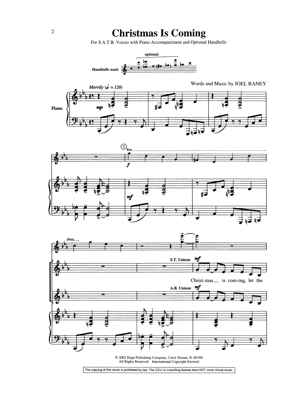 Joel Raney Christmas Is Coming Sheet Music Notes & Chords for Piano & Vocal - Download or Print PDF