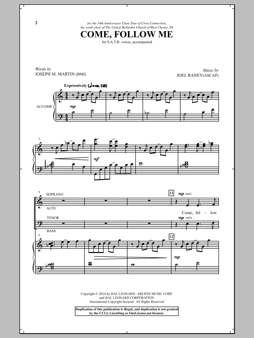 Joel Raney Come, Follow Me Sheet Music Notes & Chords for SATB - Download or Print PDF