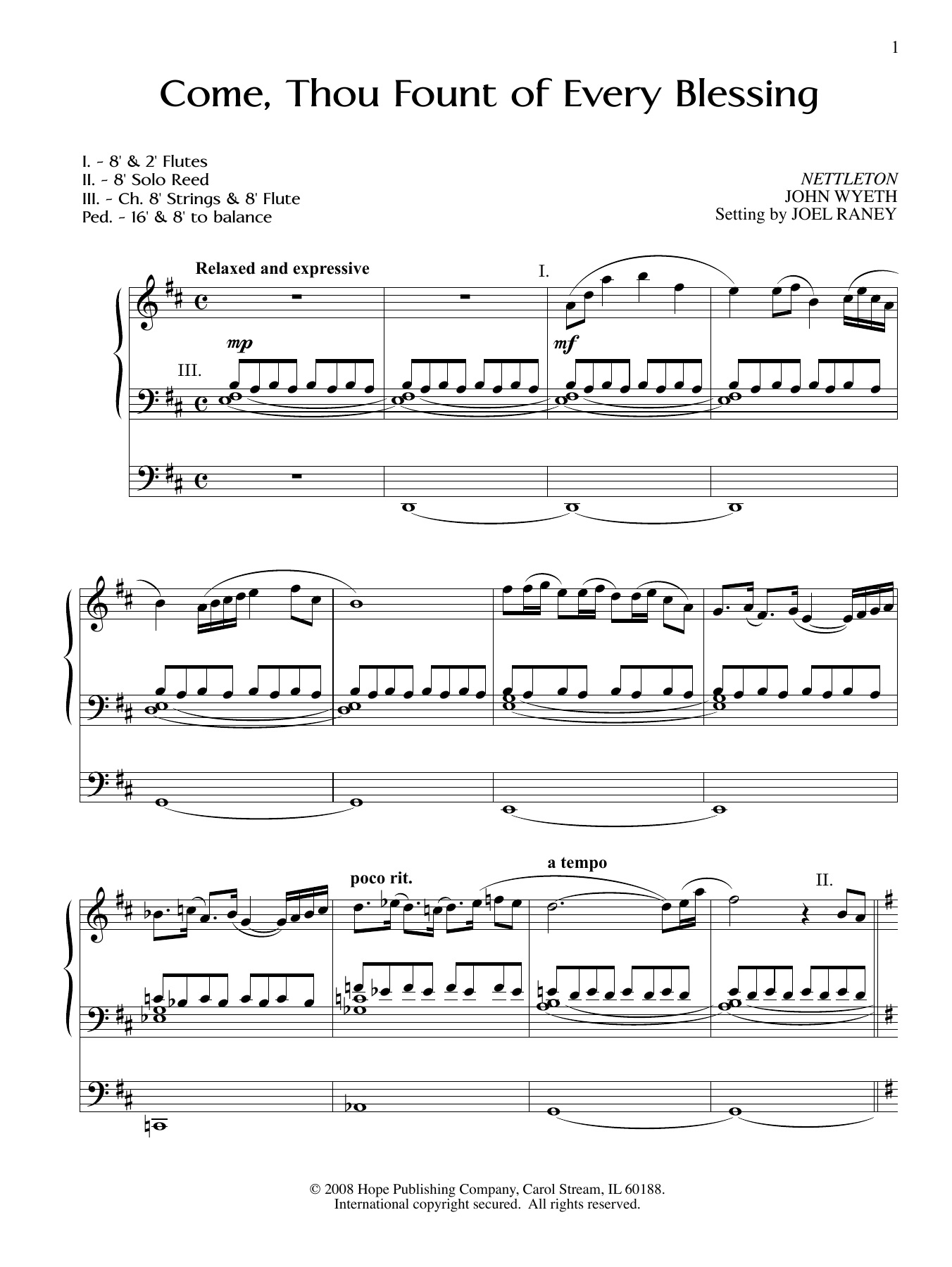 Joel Raney Come, Thou Fount Of Every Blessing Sheet Music Notes & Chords for Organ - Download or Print PDF