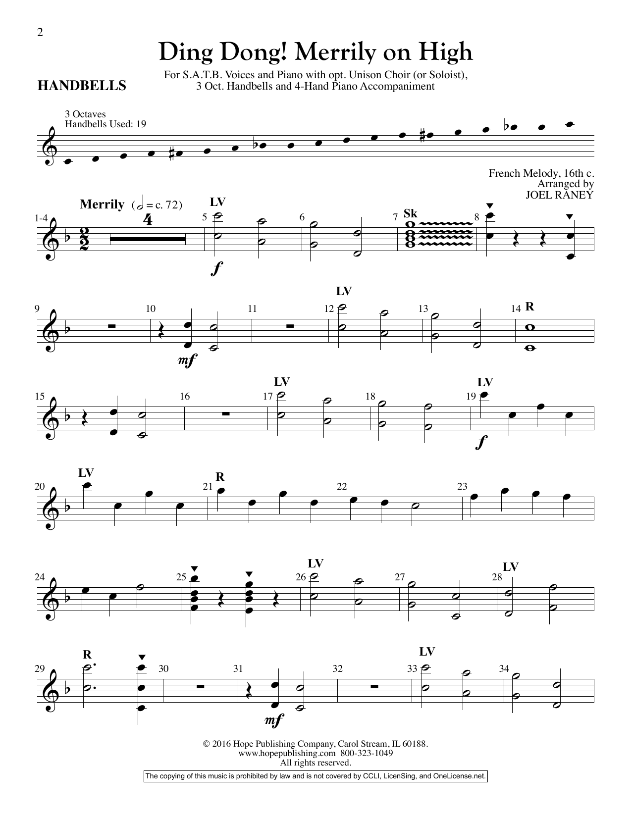 Joel Raney Ding Dong! Merrily On High - Handbells Sheet Music Notes & Chords for Choir Instrumental Pak - Download or Print PDF