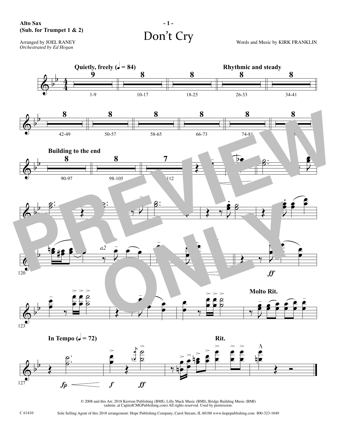 Joel Raney Don't Cry - Alto Sax (sub. Trumpet 2) Sheet Music Notes & Chords for Choir Instrumental Pak - Download or Print PDF