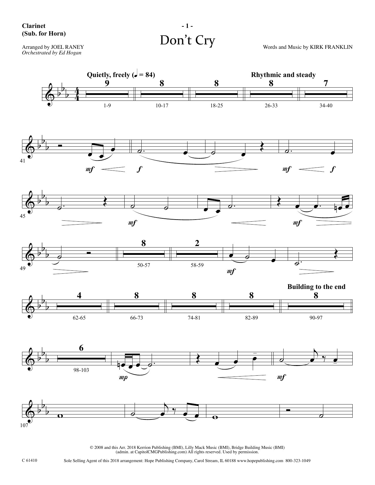 Joel Raney Don't Cry - Clarinet Sheet Music Notes & Chords for Choir Instrumental Pak - Download or Print PDF
