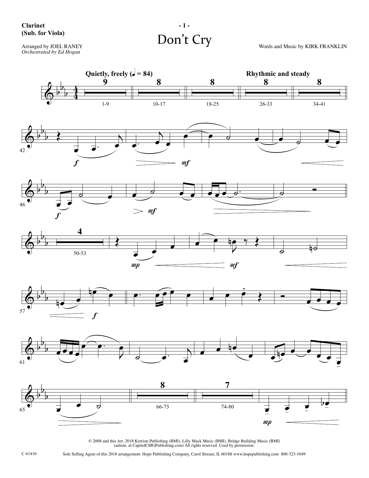 Joel Raney Don't Cry - Clarinet (sub Viola) Sheet Music Notes & Chords for Choir Instrumental Pak - Download or Print PDF