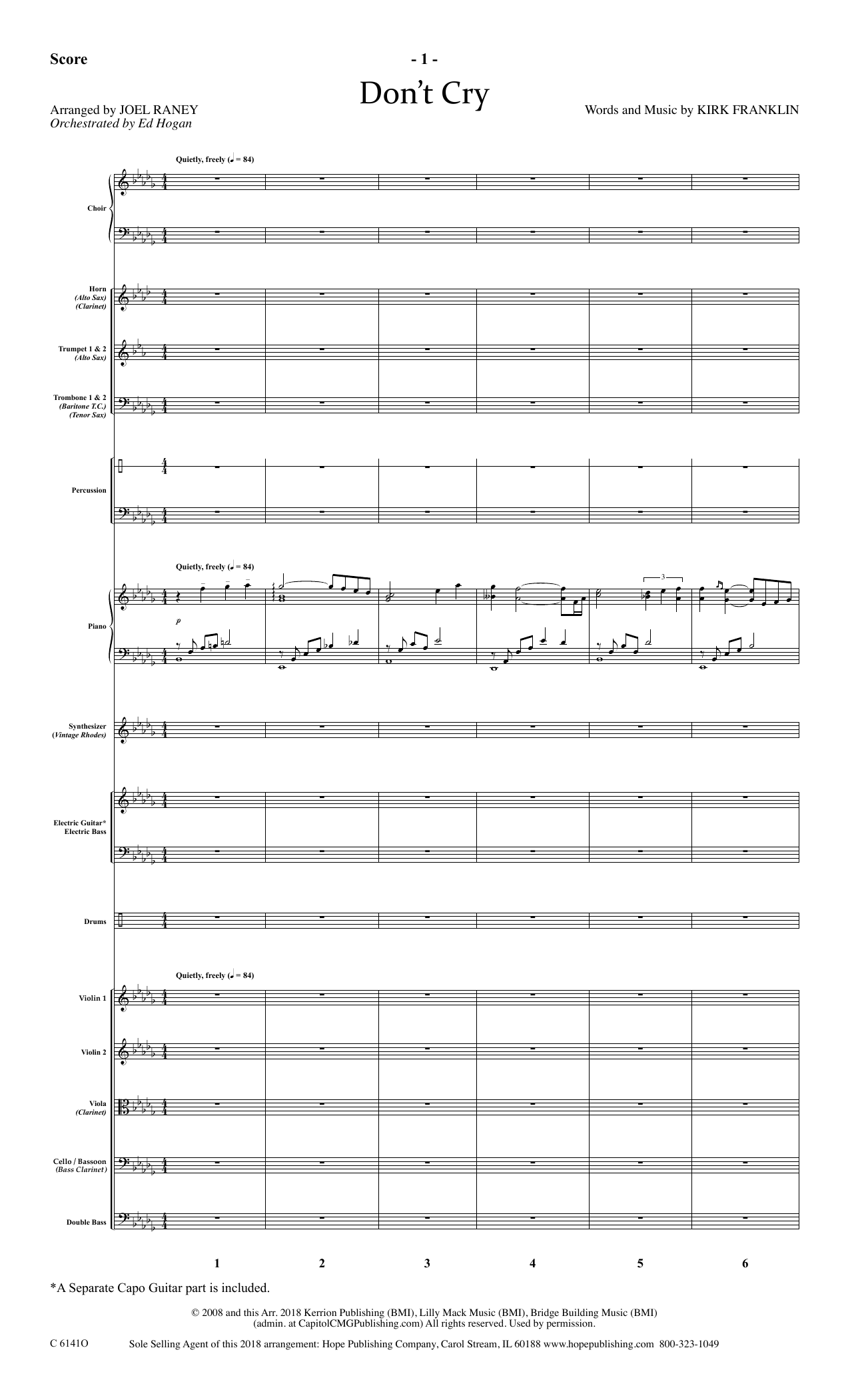 Joel Raney Don't Cry - Full Score Sheet Music Notes & Chords for Choir Instrumental Pak - Download or Print PDF