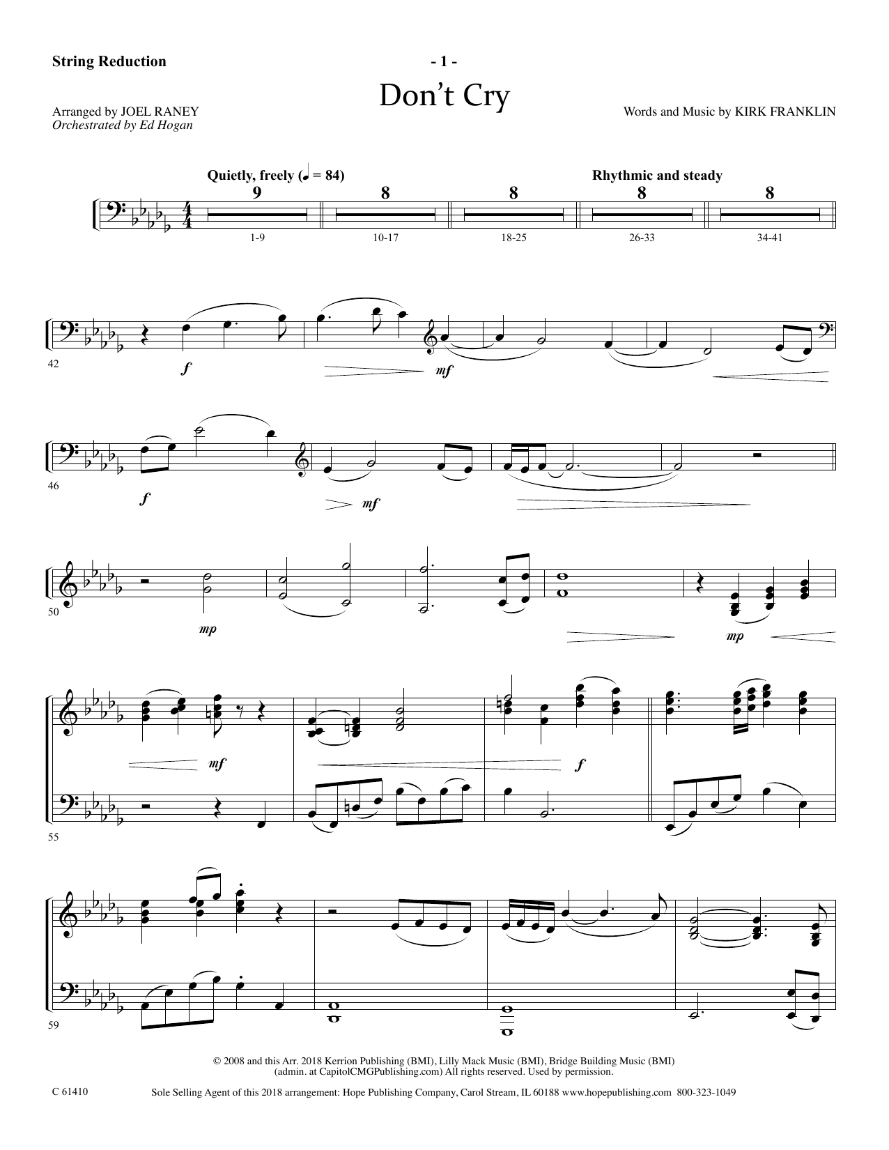 Joel Raney Don't Cry - Keyboard String Reduction Sheet Music Notes & Chords for Choir Instrumental Pak - Download or Print PDF