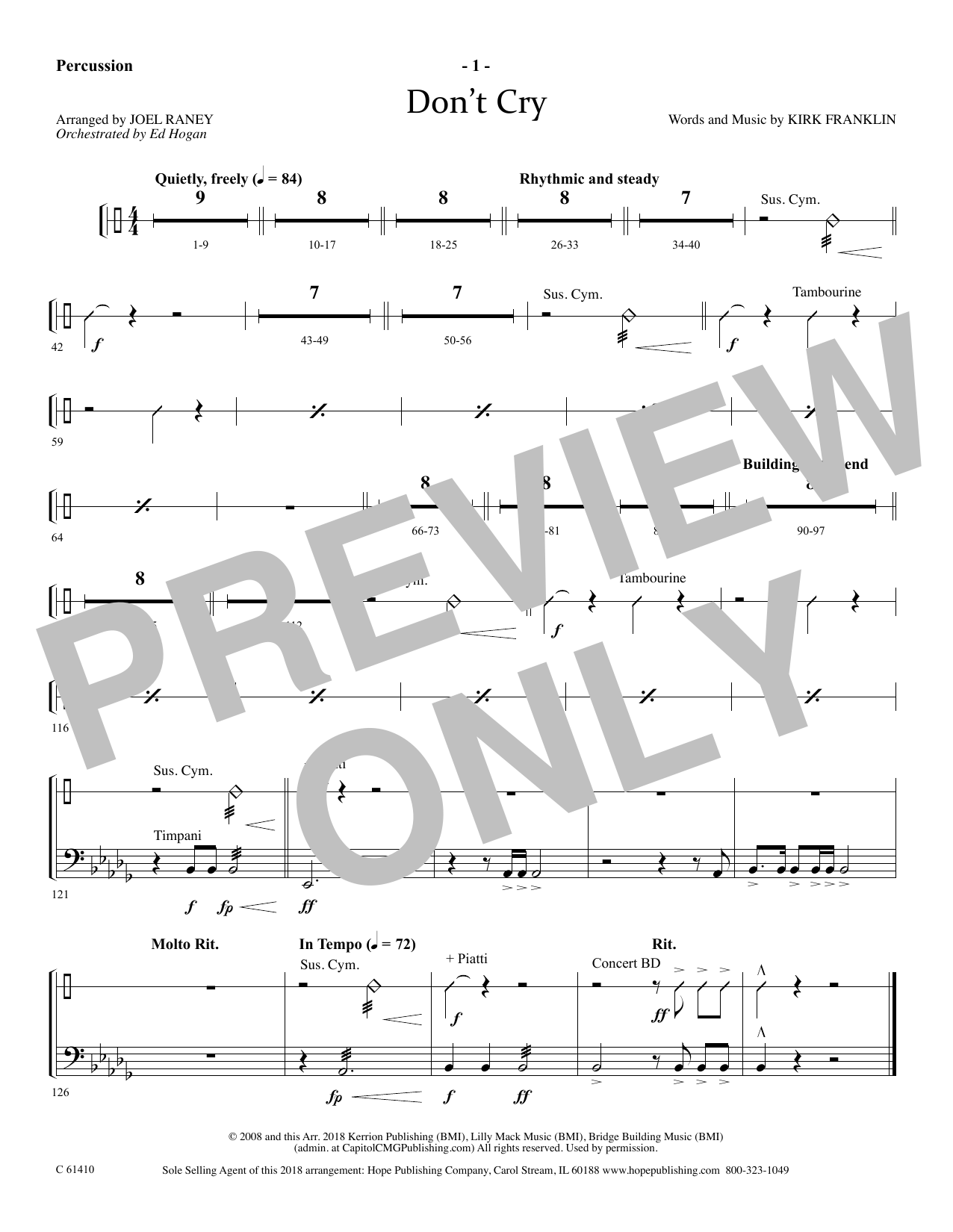 Joel Raney Don't Cry - Percussion Sheet Music Notes & Chords for Choir Instrumental Pak - Download or Print PDF