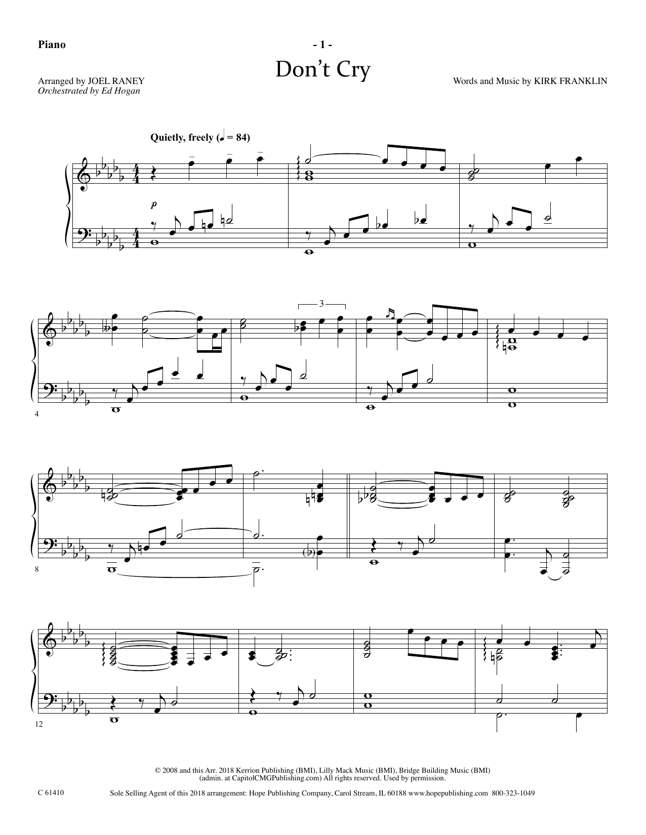 Joel Raney Don't Cry - Piano Sheet Music Notes & Chords for Choir Instrumental Pak - Download or Print PDF
