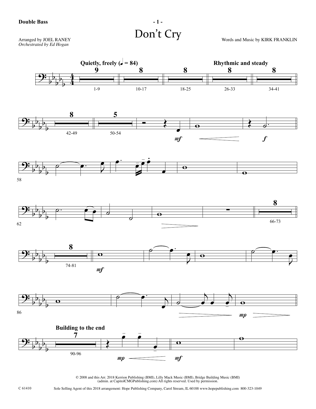 Joel Raney Don't Cry - String Bass Sheet Music Notes & Chords for Choir Instrumental Pak - Download or Print PDF