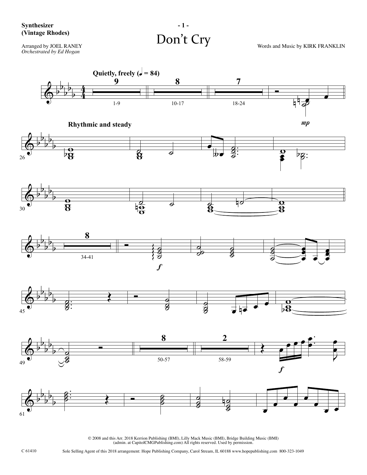 Joel Raney Don't Cry - Synthesizer Sheet Music Notes & Chords for Choir Instrumental Pak - Download or Print PDF