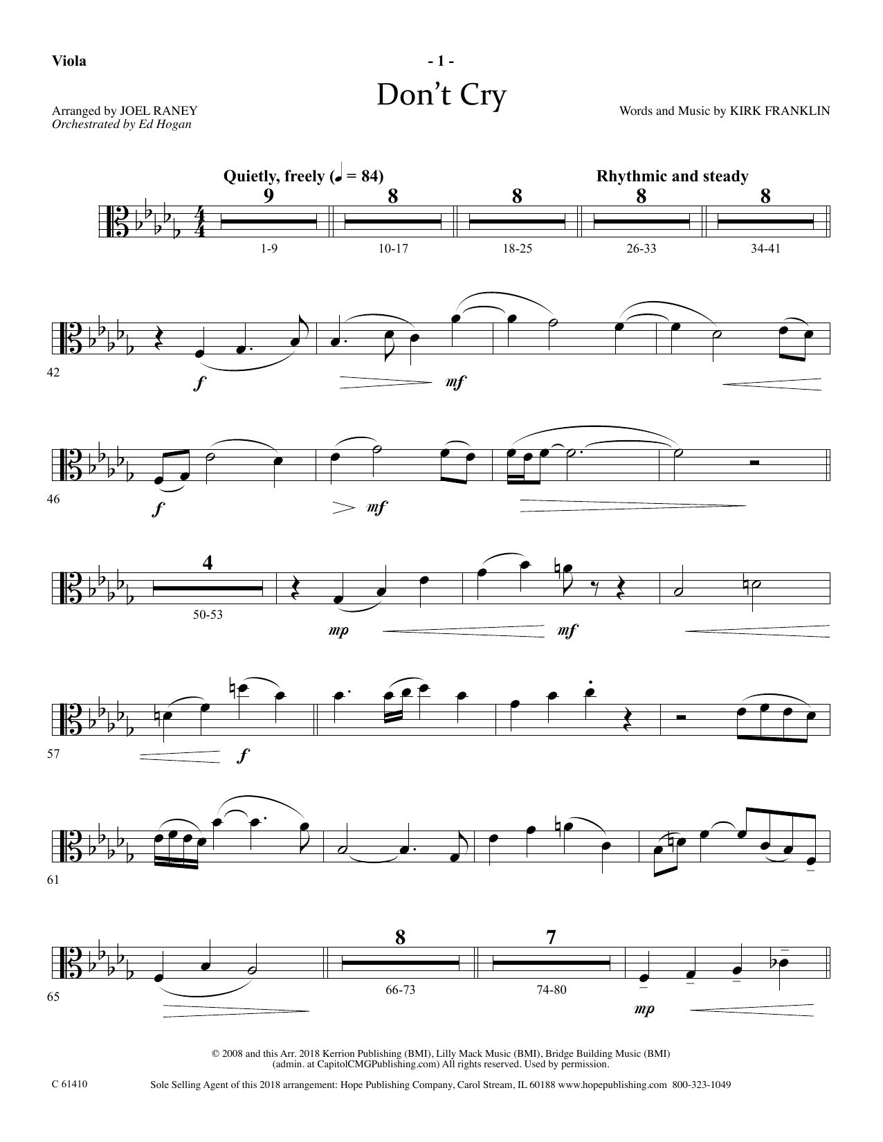 Joel Raney Don't Cry - Viola Sheet Music Notes & Chords for Choir Instrumental Pak - Download or Print PDF