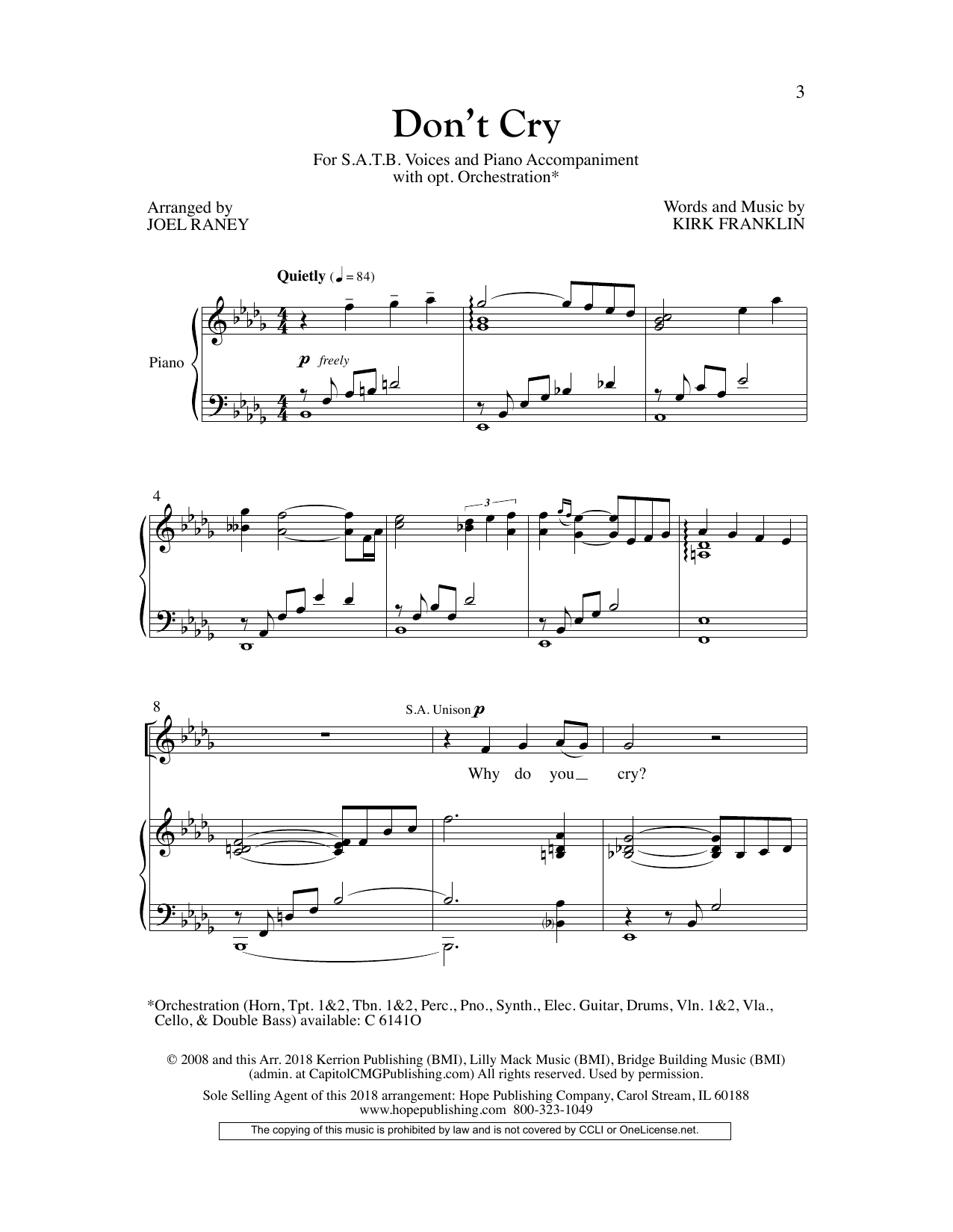 Joel Raney Don't Cry Sheet Music Notes & Chords for Choral - Download or Print PDF