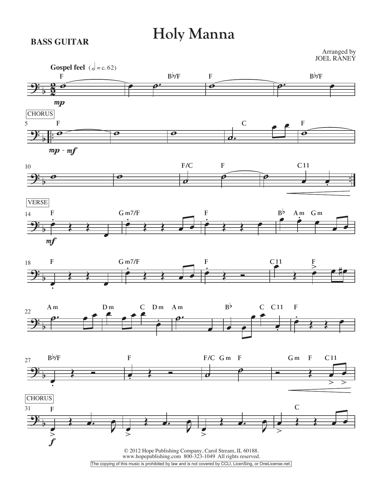 Joel Raney Holy Manna - Bass Sheet Music Notes & Chords for Choir Instrumental Pak - Download or Print PDF