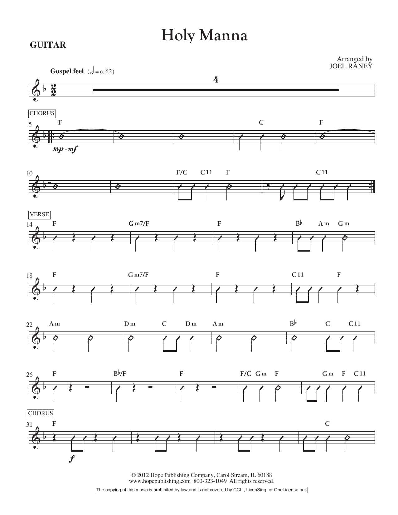 Joel Raney Holy Manna - Guitar Sheet Music Notes & Chords for Choir Instrumental Pak - Download or Print PDF