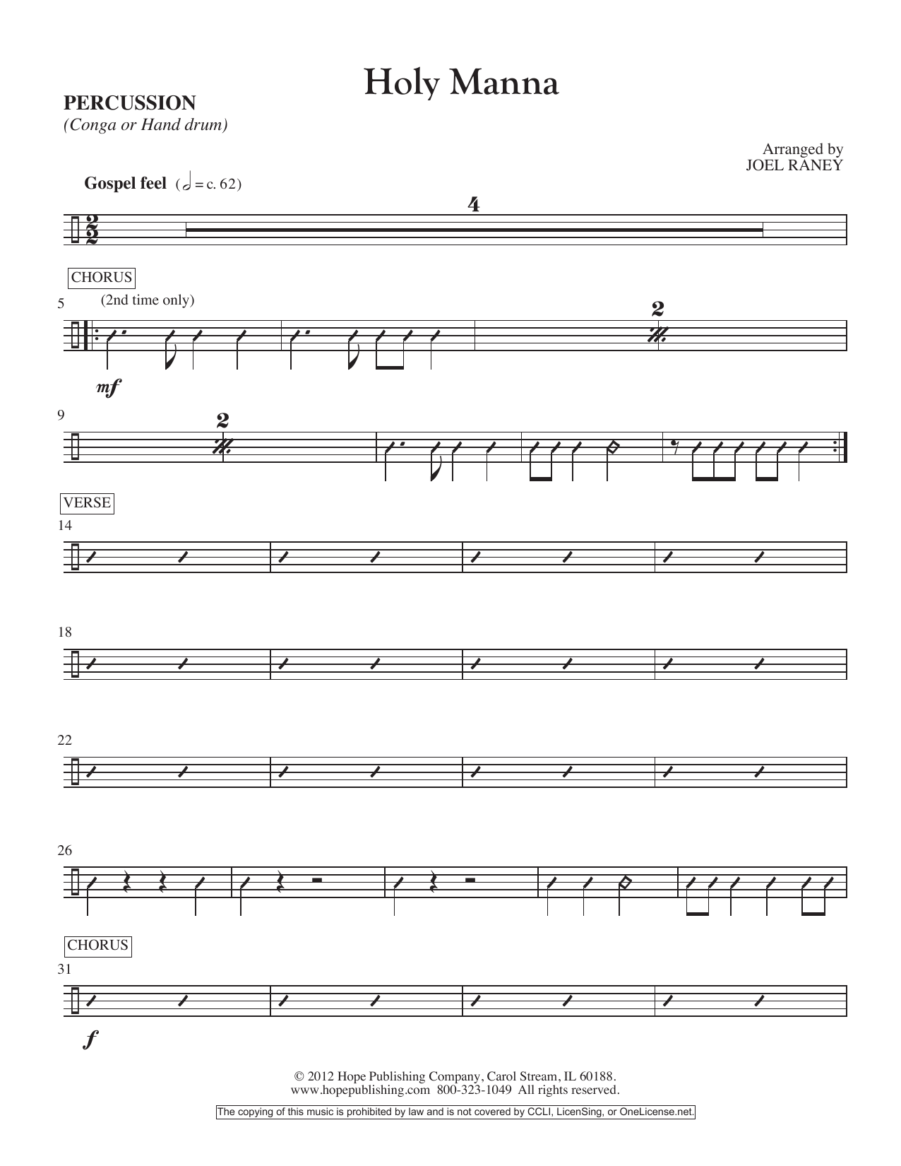 Joel Raney Holy Manna - Percussion Sheet Music Notes & Chords for Choir Instrumental Pak - Download or Print PDF