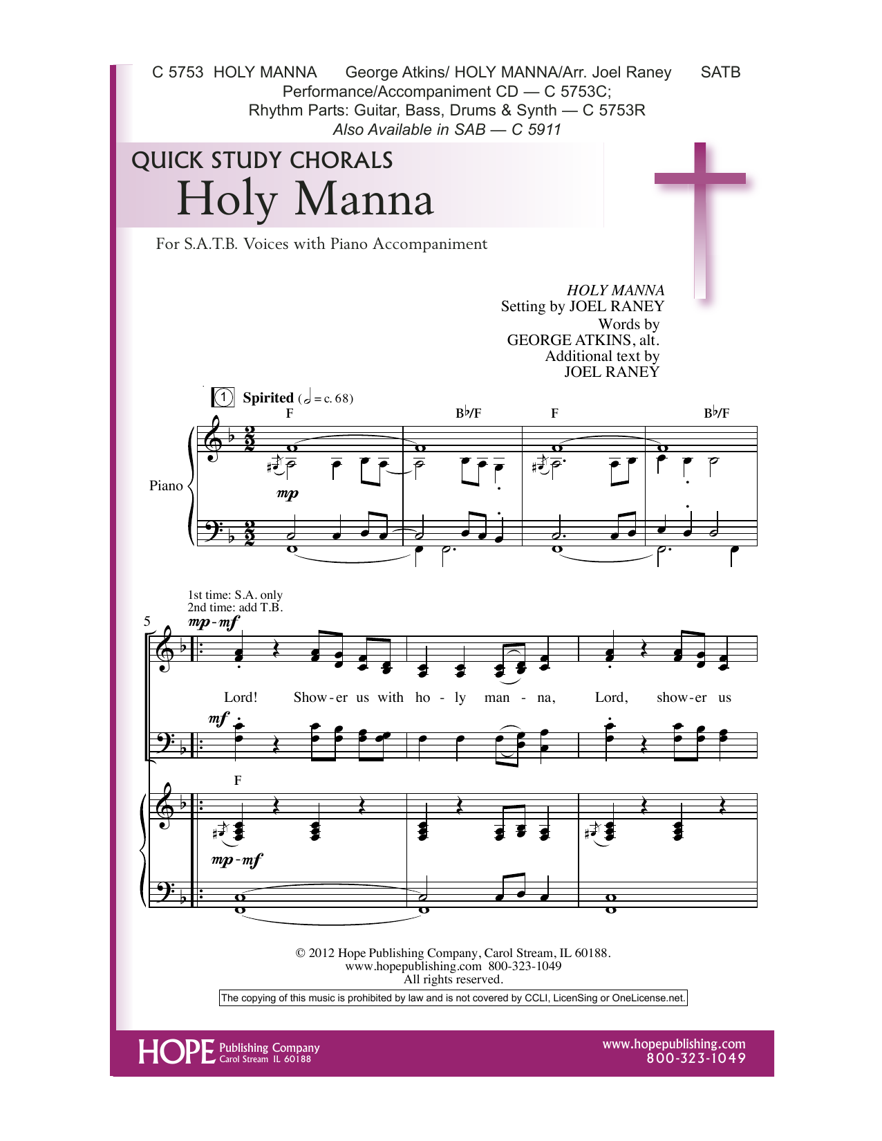 Joel Raney Holy Manna Sheet Music Notes & Chords for Choral - Download or Print PDF