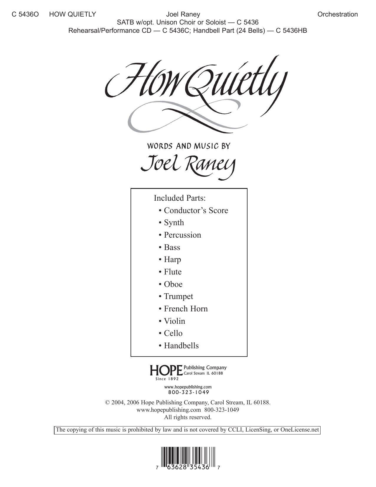 Joel Raney How Quietly - Full Score Sheet Music Notes & Chords for Choir Instrumental Pak - Download or Print PDF
