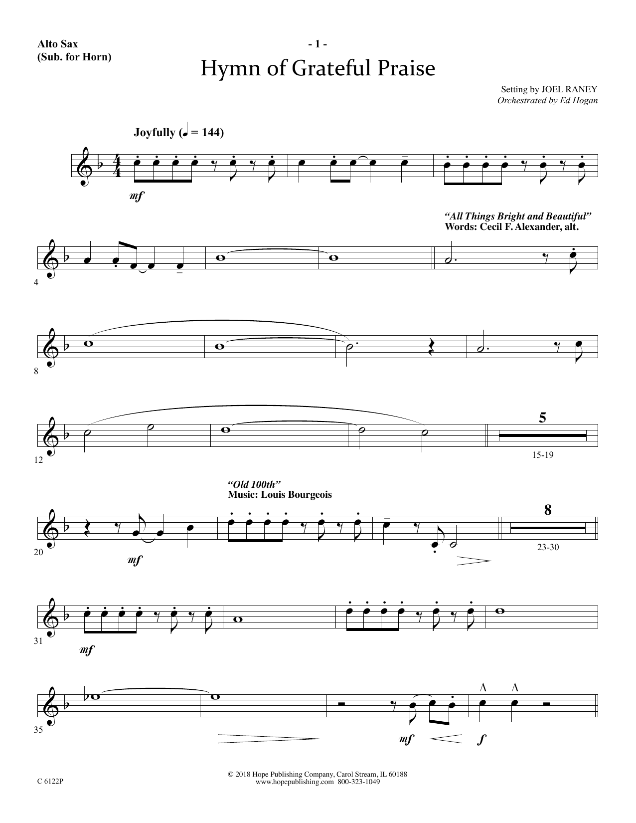 Joel Raney Hymn Of Grateful Praise - Alto Sax (Horn sub.) Sheet Music Notes & Chords for Choir Instrumental Pak - Download or Print PDF