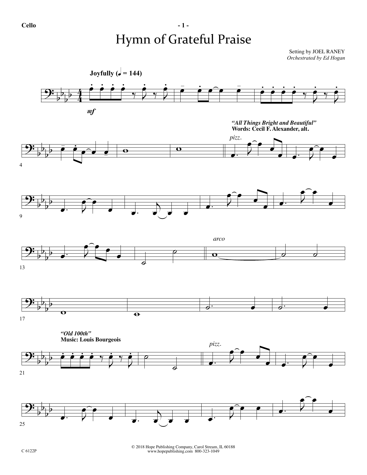 Joel Raney Hymn Of Grateful Praise - Cello Sheet Music Notes & Chords for Choir Instrumental Pak - Download or Print PDF