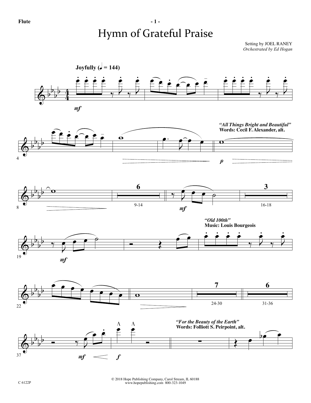 Joel Raney Hymn Of Grateful Praise - Flute Sheet Music Notes & Chords for Choir Instrumental Pak - Download or Print PDF