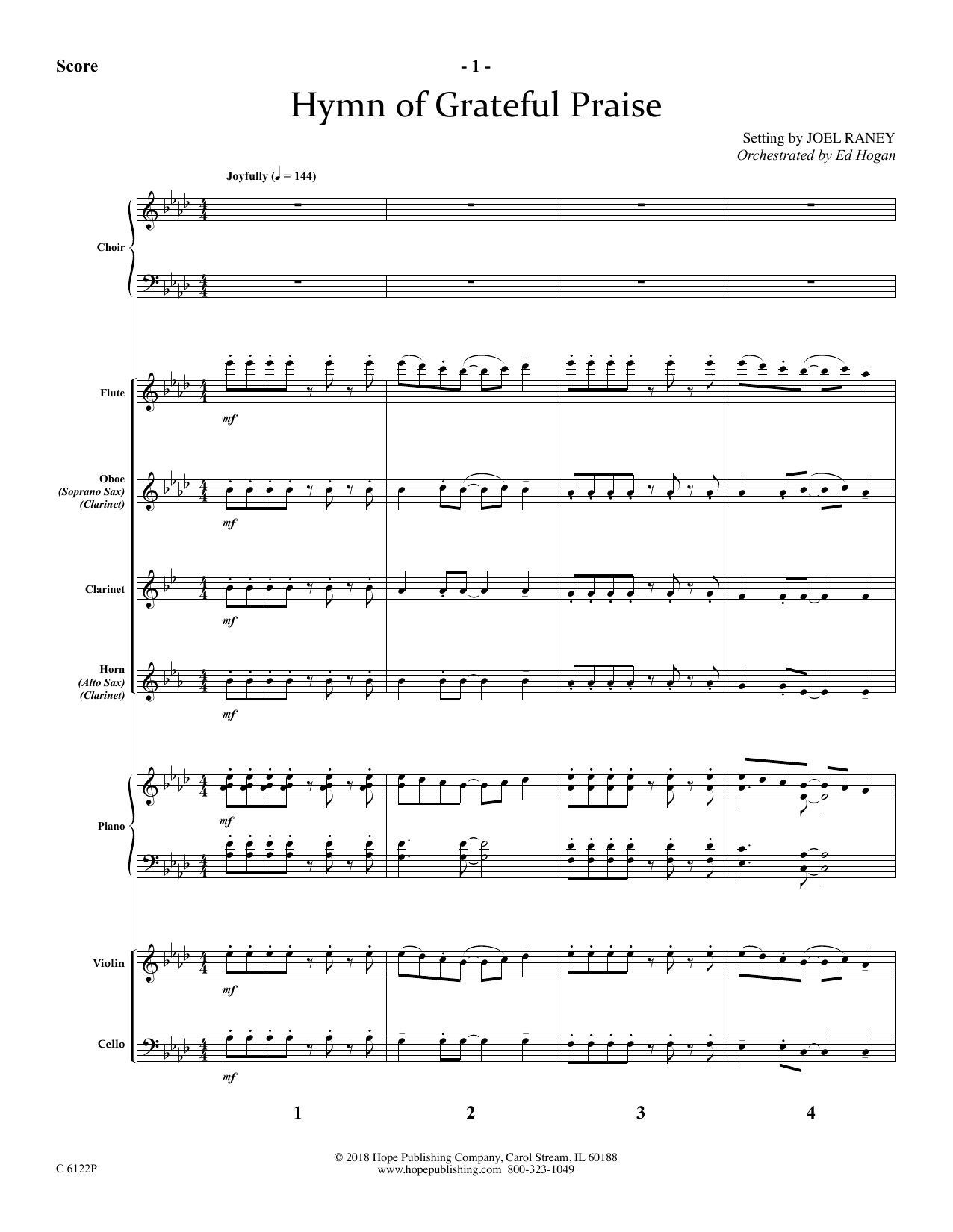 Joel Raney Hymn Of Grateful Praise - Full Score Sheet Music Notes & Chords for Choir Instrumental Pak - Download or Print PDF
