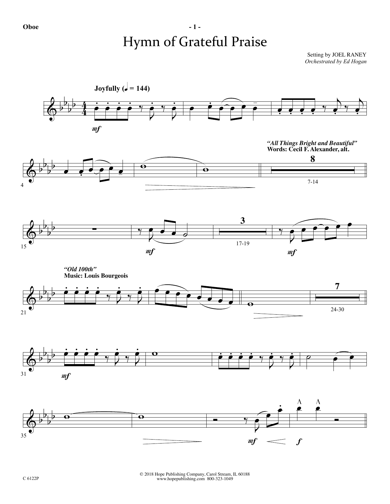 Joel Raney Hymn Of Grateful Praise - Oboe Sheet Music Notes & Chords for Choir Instrumental Pak - Download or Print PDF