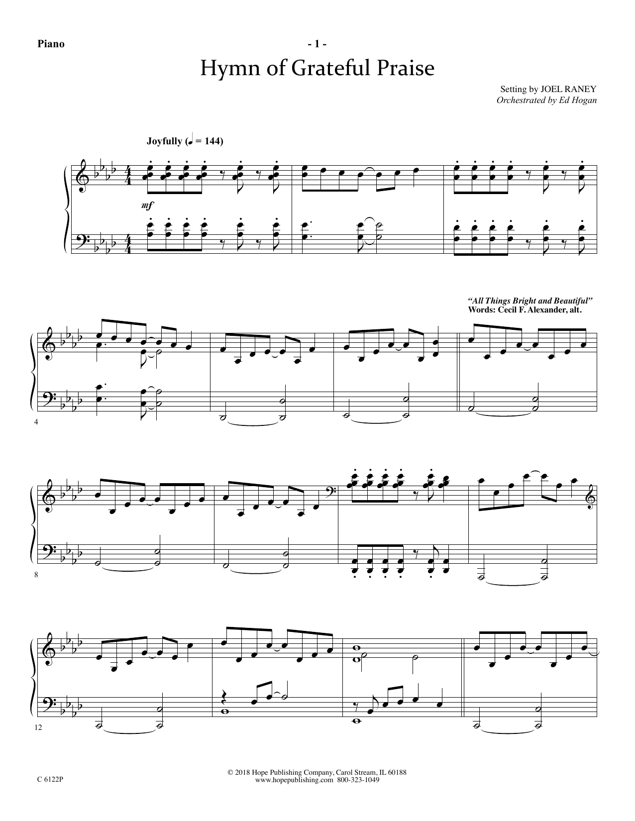 Joel Raney Hymn Of Grateful Praise - Piano Sheet Music Notes & Chords for Choir Instrumental Pak - Download or Print PDF